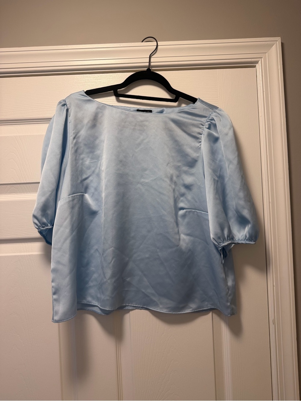 Ann Taylor Light Blue Satin Puff Sleeve Blouse